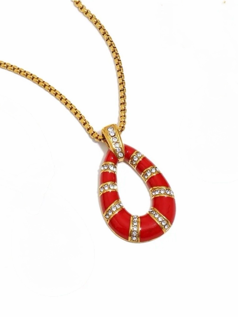 Red Teardrop Pendant Necklace NWT 18KT Gold Plated PVD Coated - Picture 2 of 2